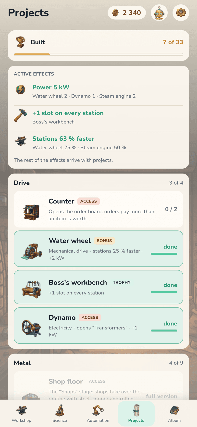 Projects: from a water wheel to orbit
