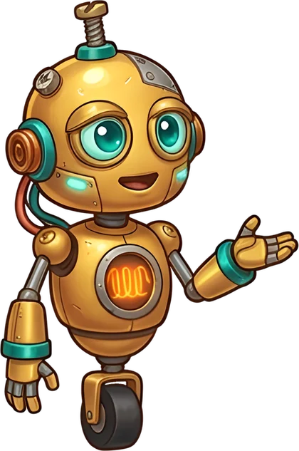 WINT: a round brass head with a screw on top, lens eyes, rolling on one wheel